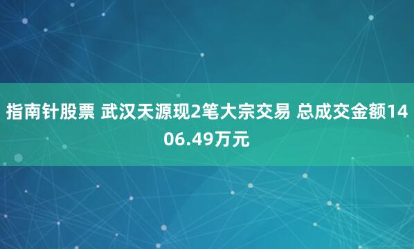 指南针股票 武汉天源现2笔大宗交易 总成交金额1406.49万元